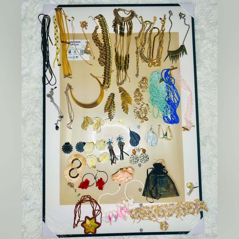 Variety of necklaces, chokers, and earrings